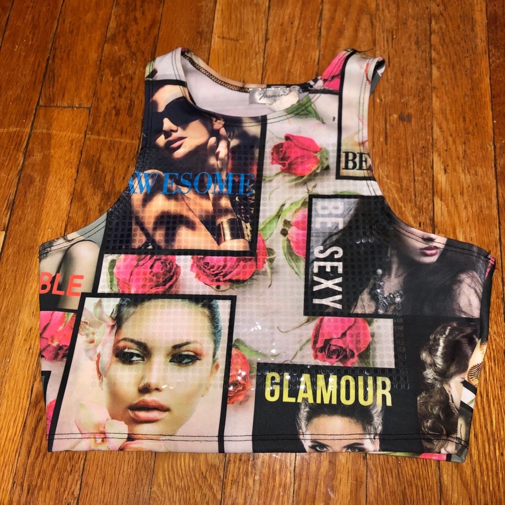 Graphic halter crop top